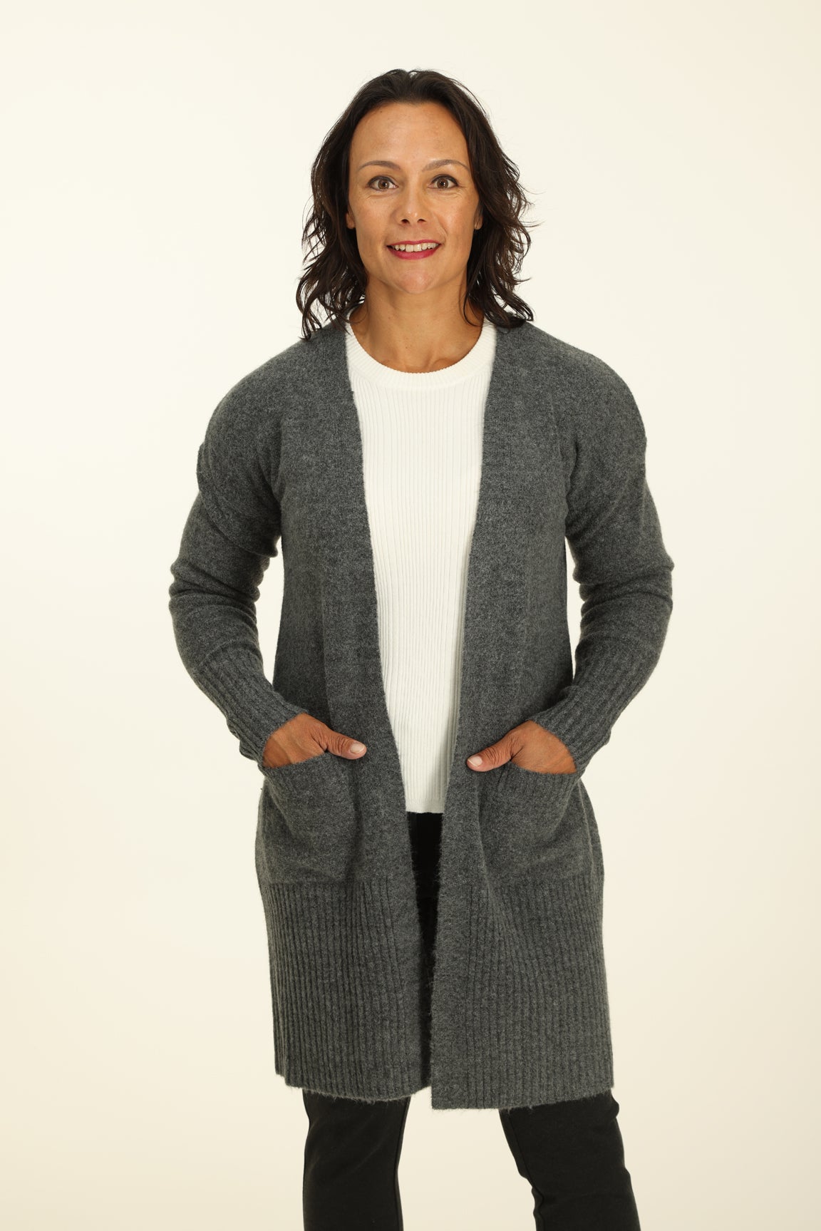 Recycled Poly Wool Blend Cardigan in Grey | Caroline Eve