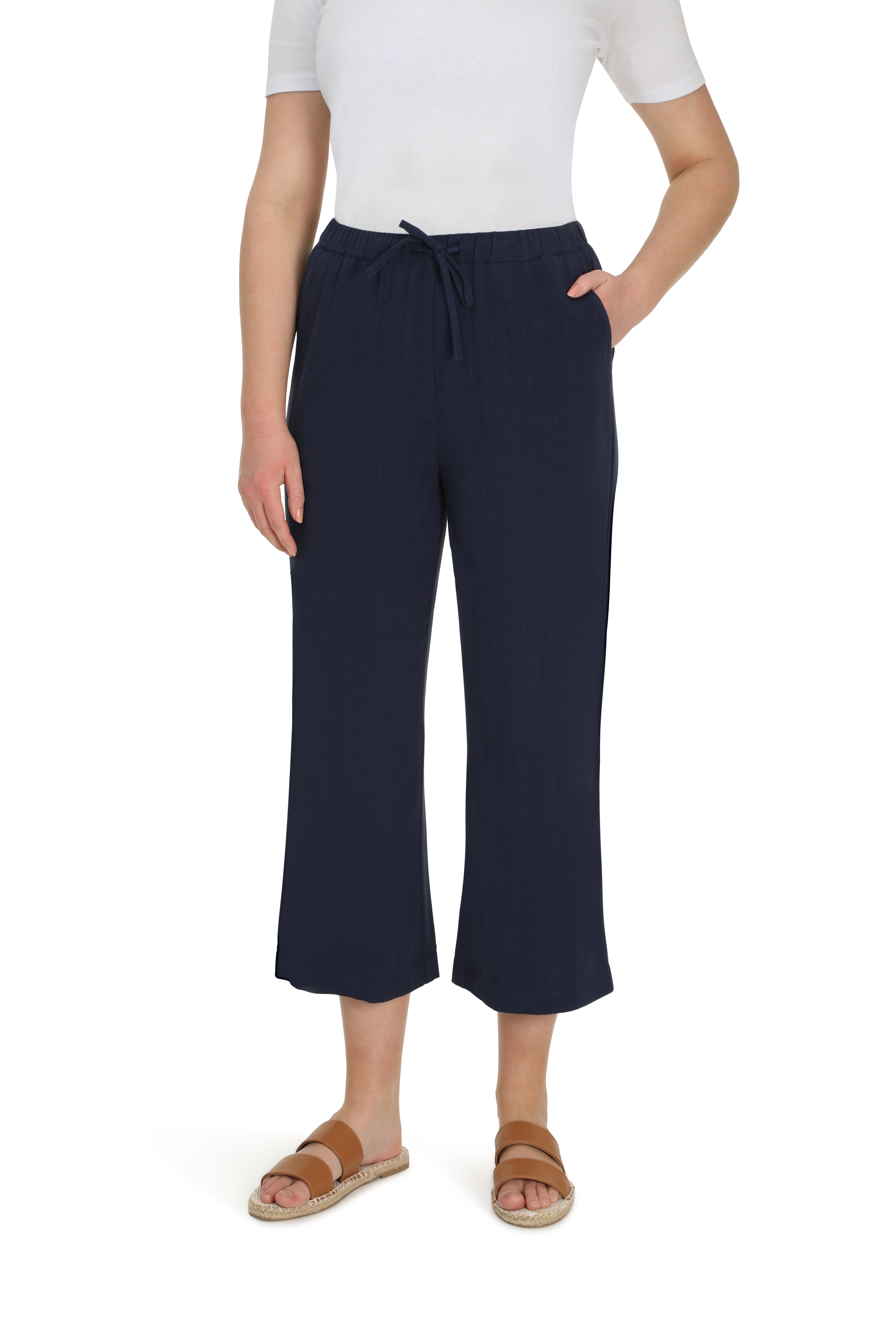 Vince Wide Leg Linen Blend Cropped Pants