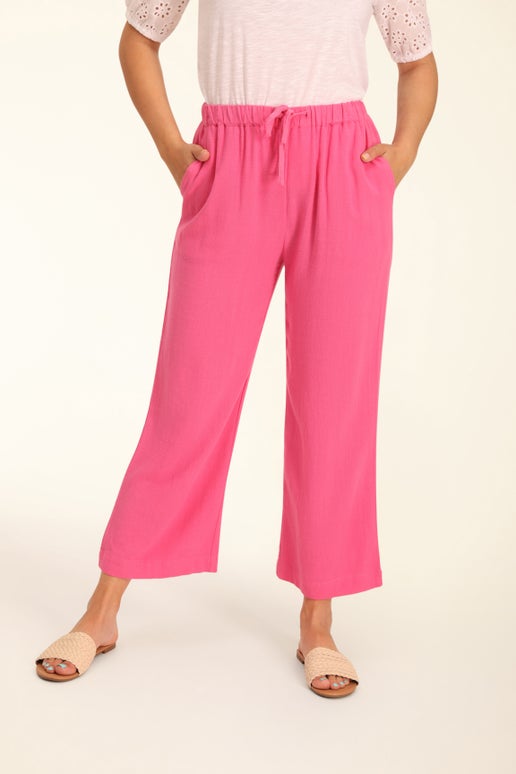 Viscose Linen Blend Crop Pant in Pink | Caroline Eve