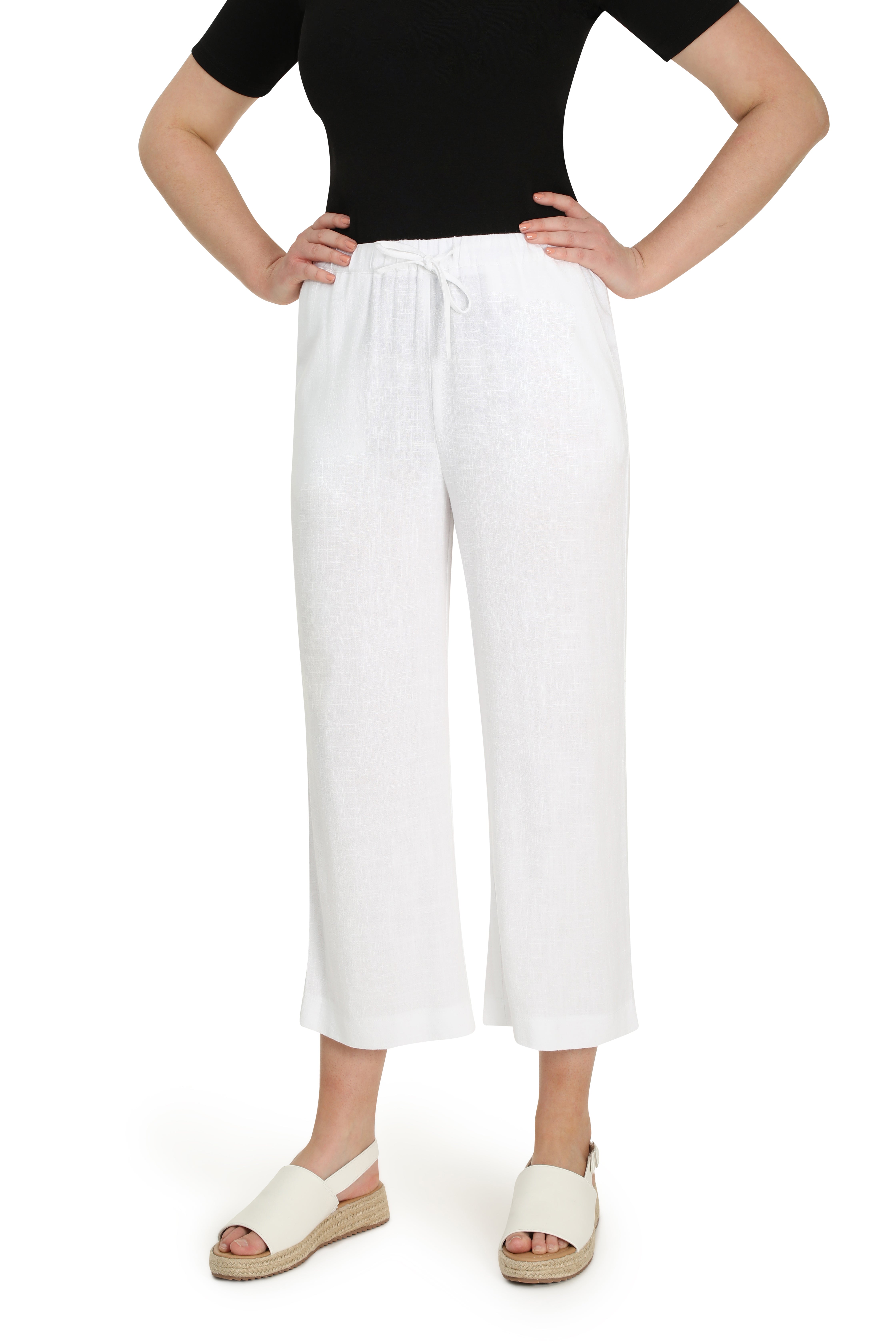 Viscose Linen Blend Crop Pant in White