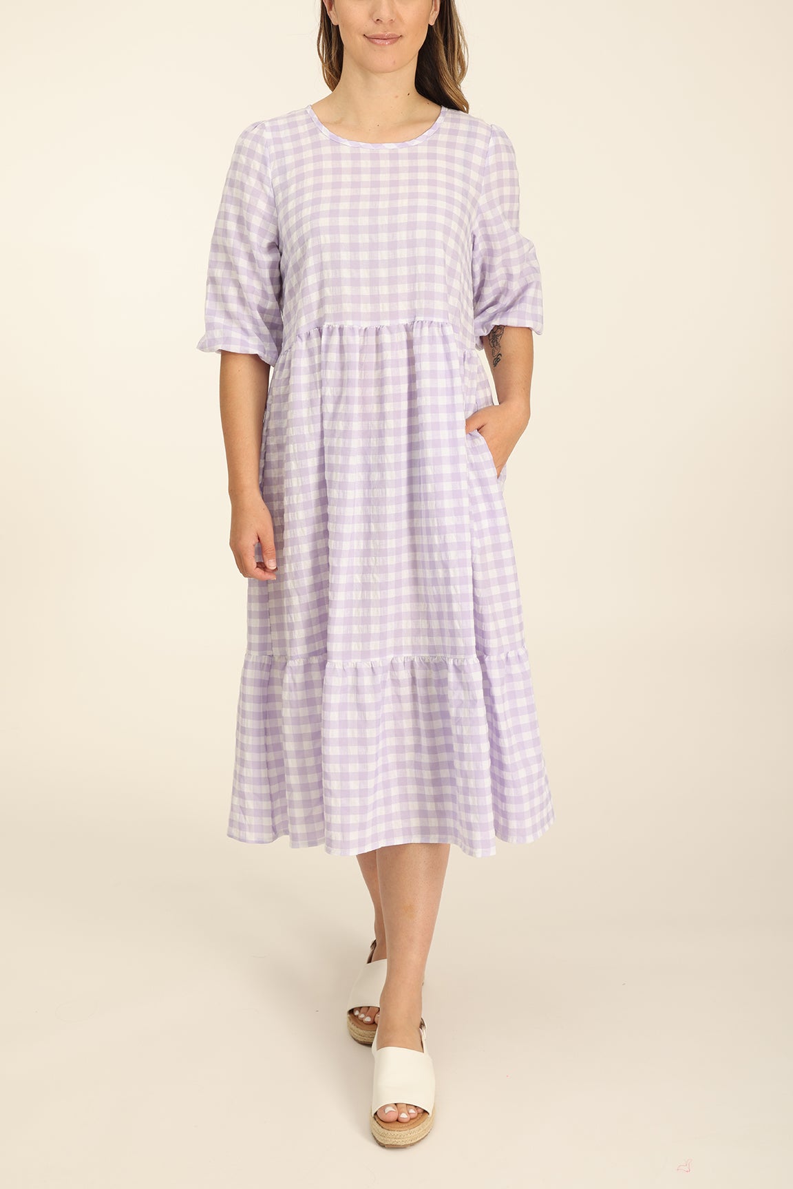 Gingham Check Dress in Purple | Caroline Eve