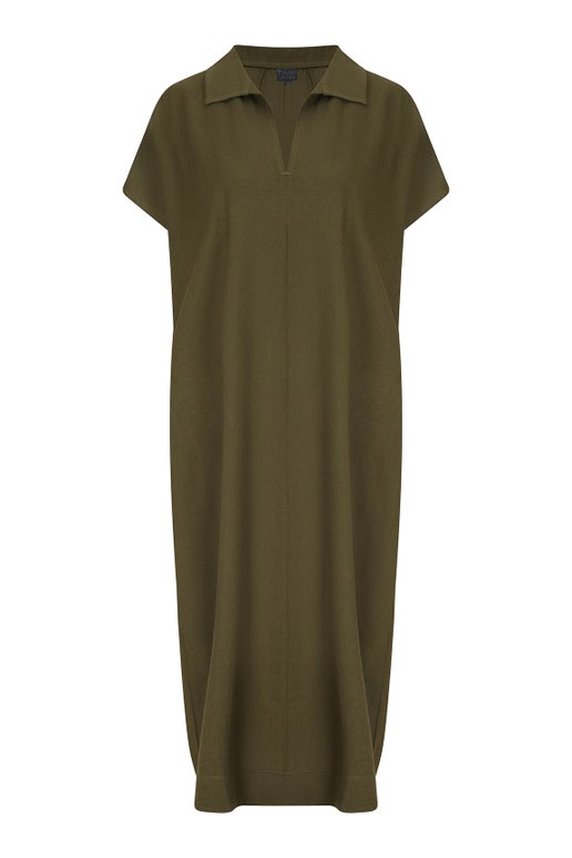 Linen Blend Dress in Green | Caroline Eve