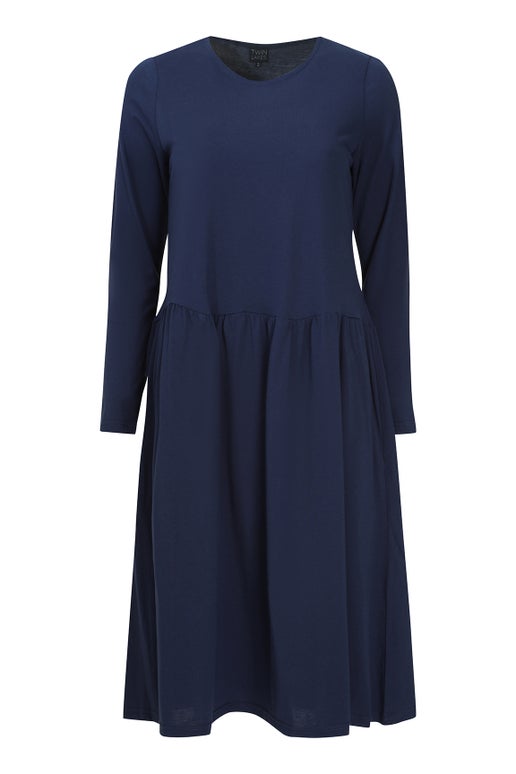 100% Cotton Knit Dress in Blue | Caroline Eve