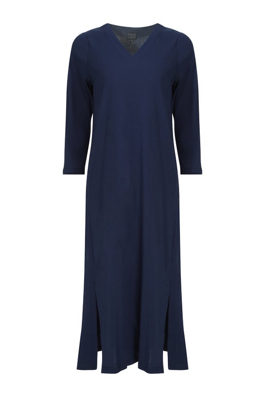 100% Cotton Knit Dress in Blue | Caroline Eve