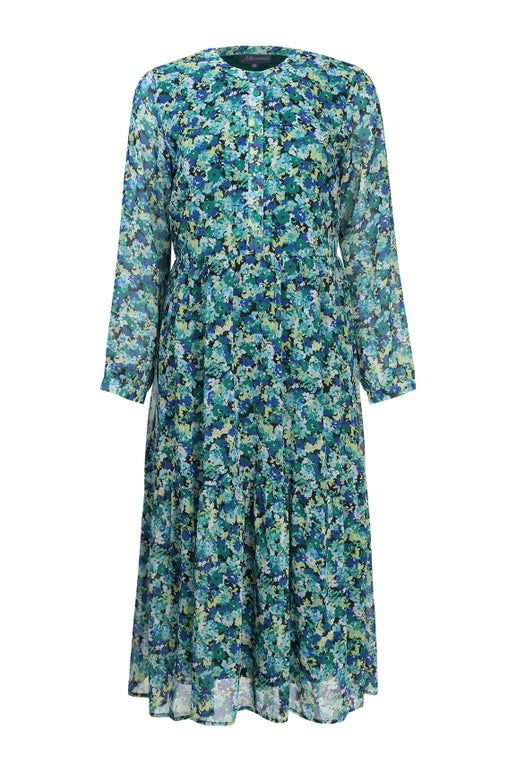 Printed Yoryu Chiffon Dress in Green | Caroline Eve