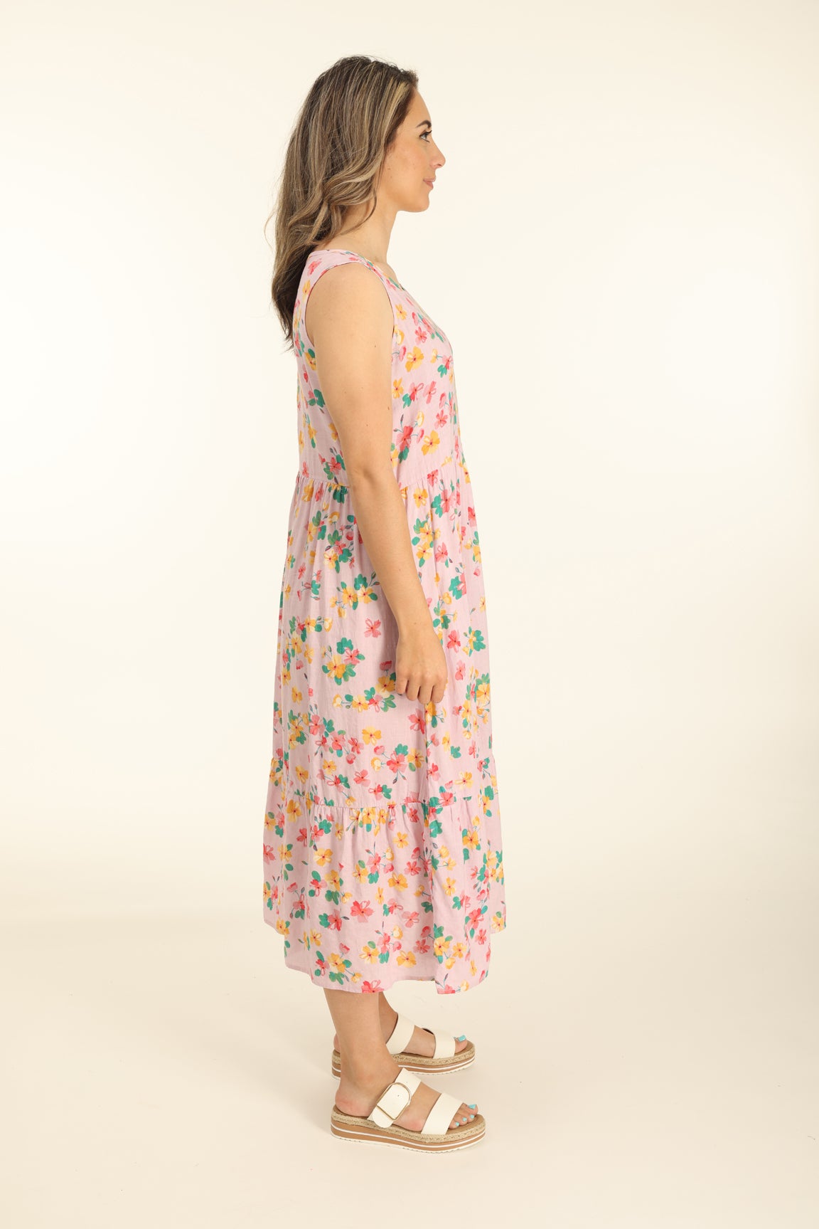 Printed Rayon Cotton Dress in Pink