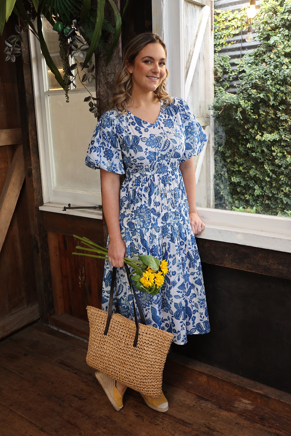 Fancy Printed 100% Cotton Dress in Blue