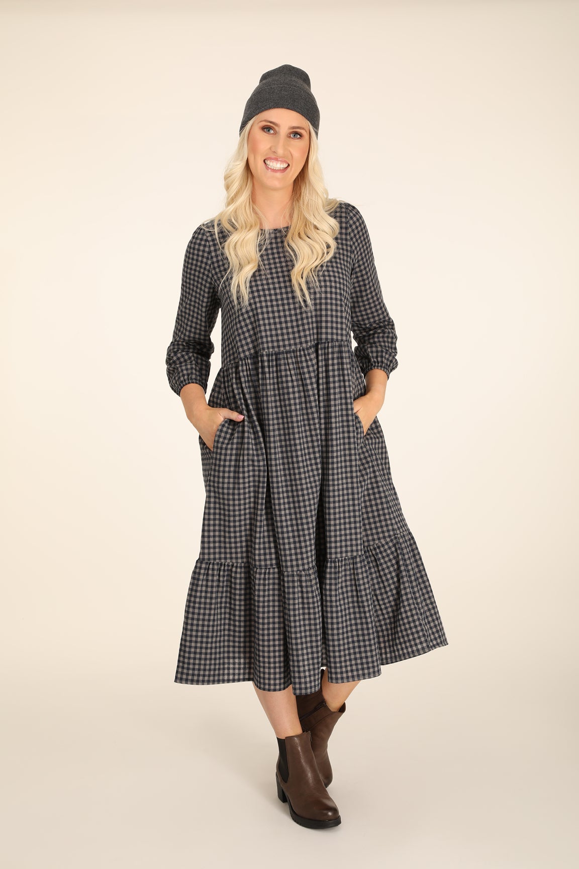 Navy and 2025 white check dress