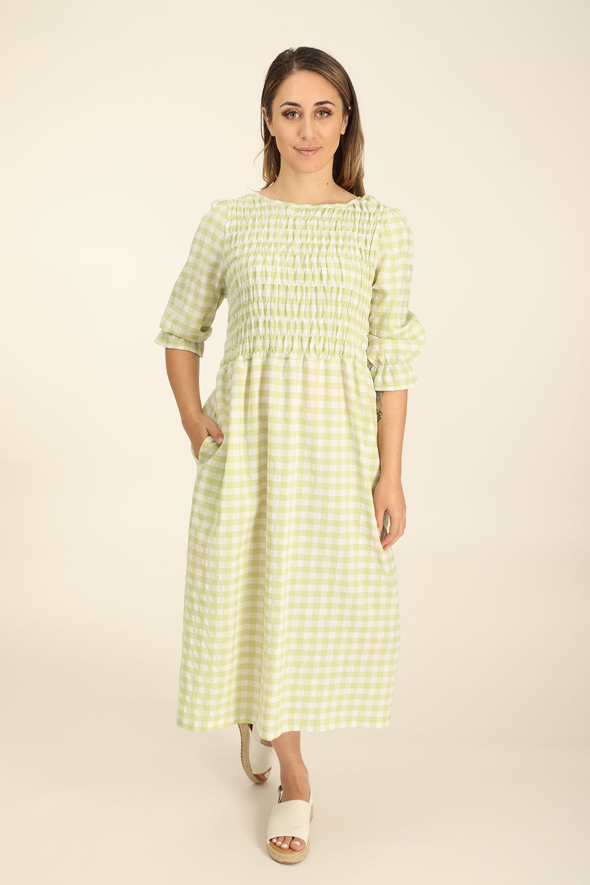 Green and 2024 white gingham dress