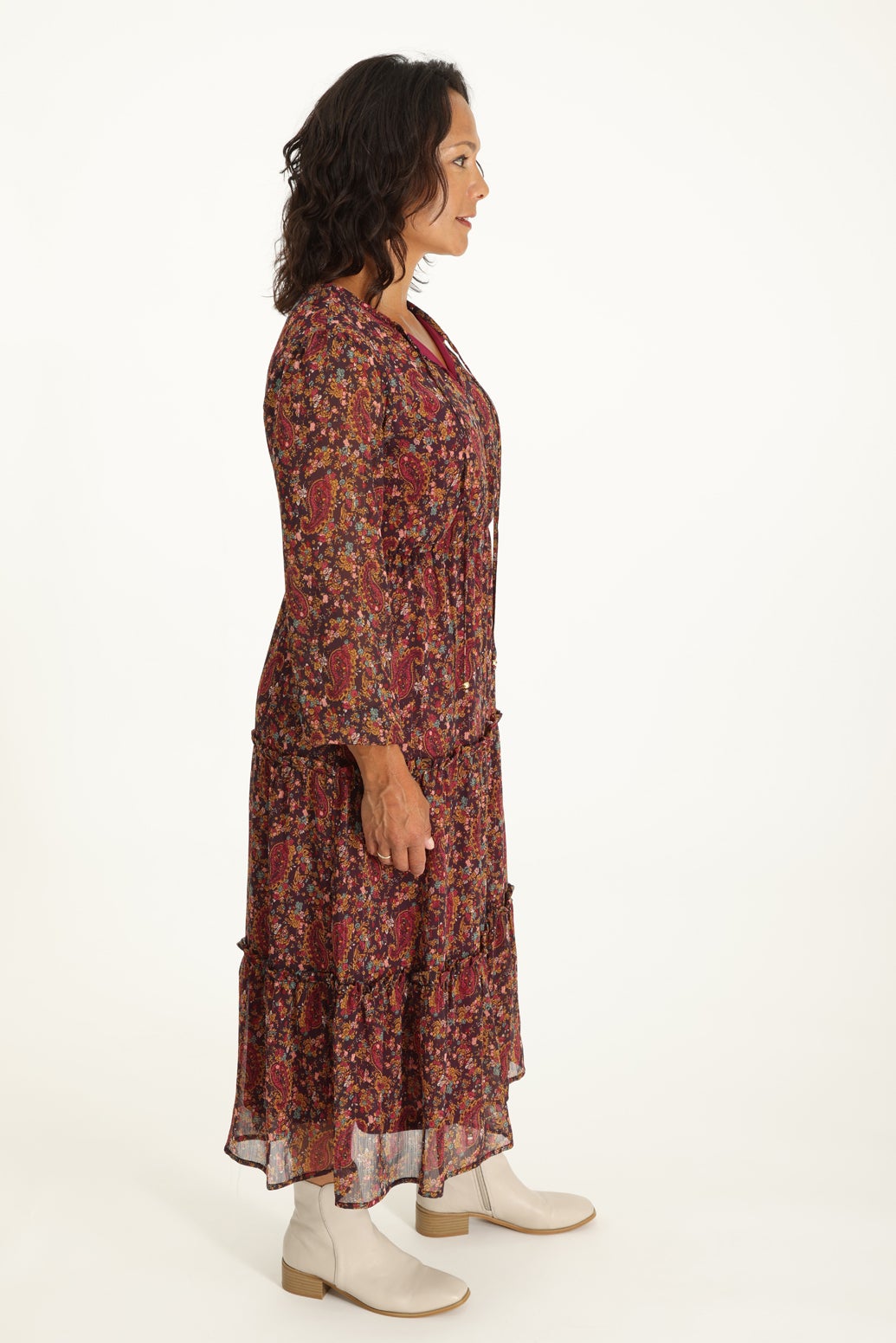 Printed Yoryu Chiffon Dress in Berry | Caroline Eve