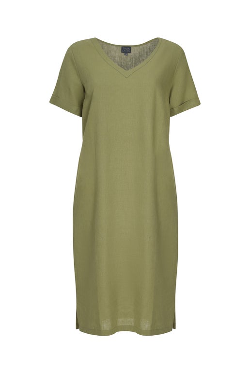 Linen Viscose Blend Dress in Green | Caroline Eve