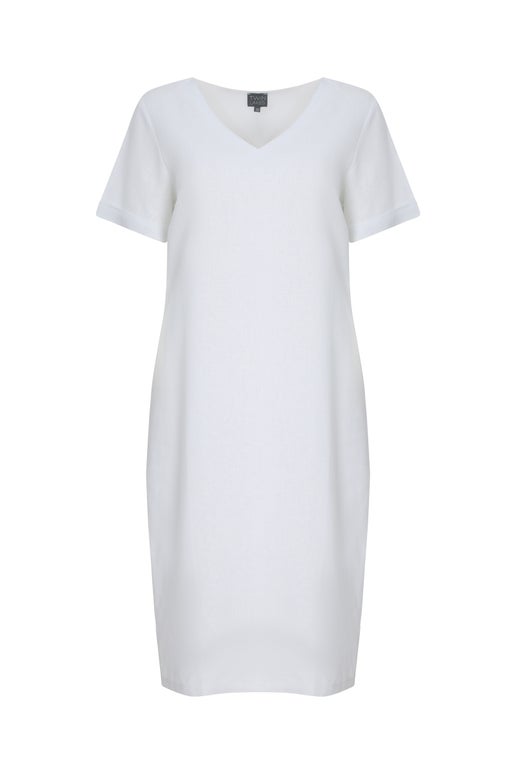 Linen Viscose Blend Dress in White | Caroline Eve