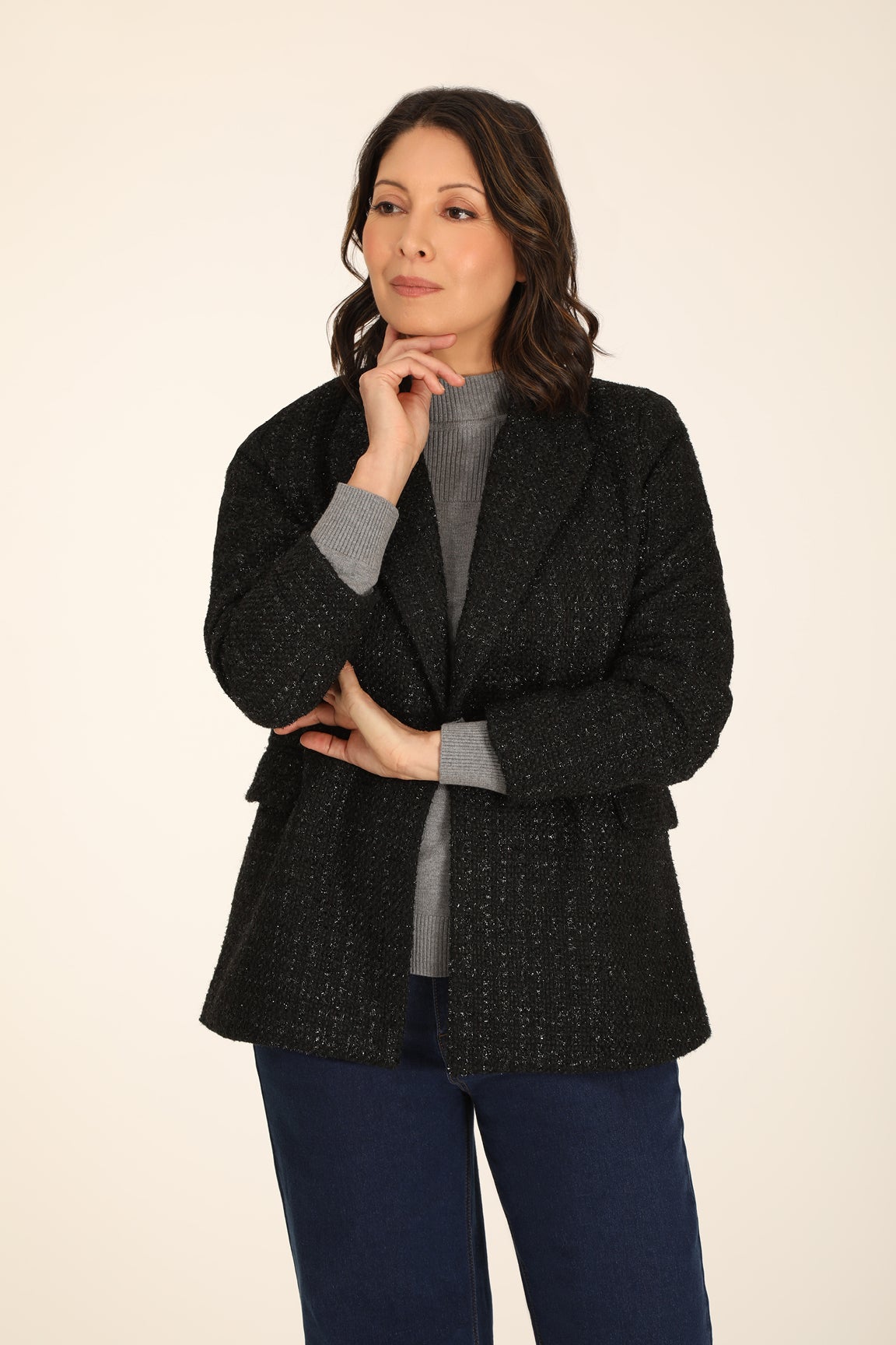 YOURS Plus Size Green Check Boucle Blazer