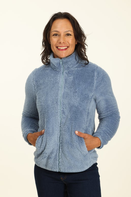 Teddy Fleece Jacket in Blue | Caroline Eve