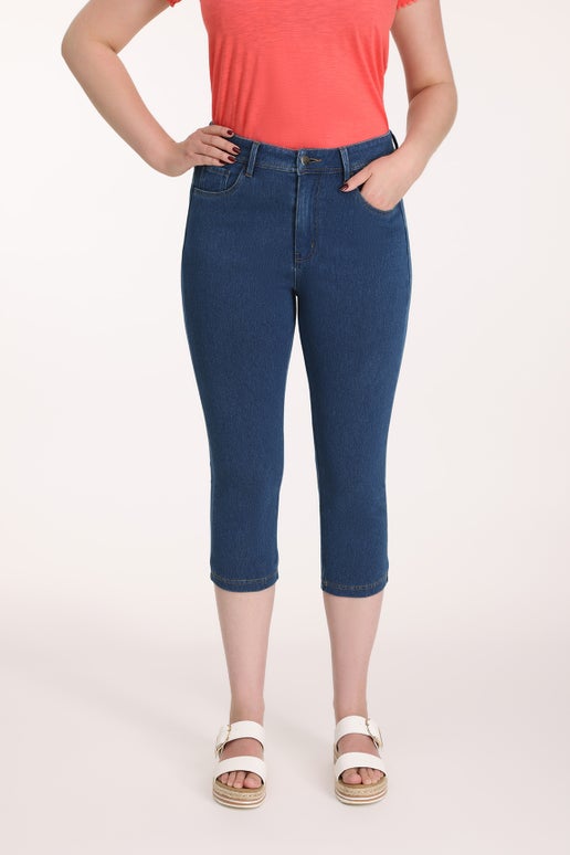 Knit Denim Mid Calf Jean in Blue | Caroline Eve