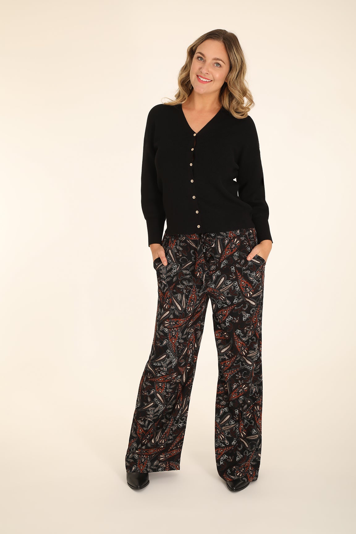 Brown Paisley Print Elastic Waist Pants