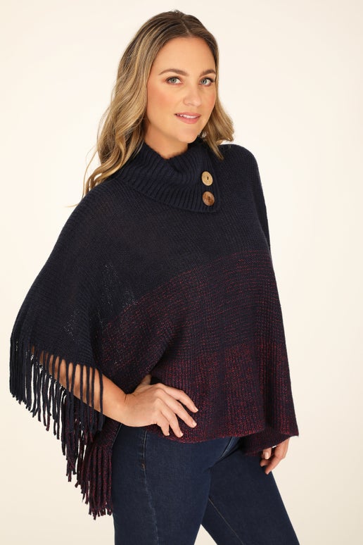 Knit Layer Poncho in Navy | Caroline Eve