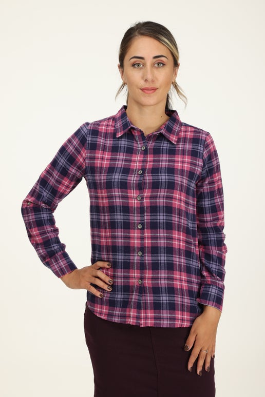 Brushed Check Shirt in Blue | Caroline Eve