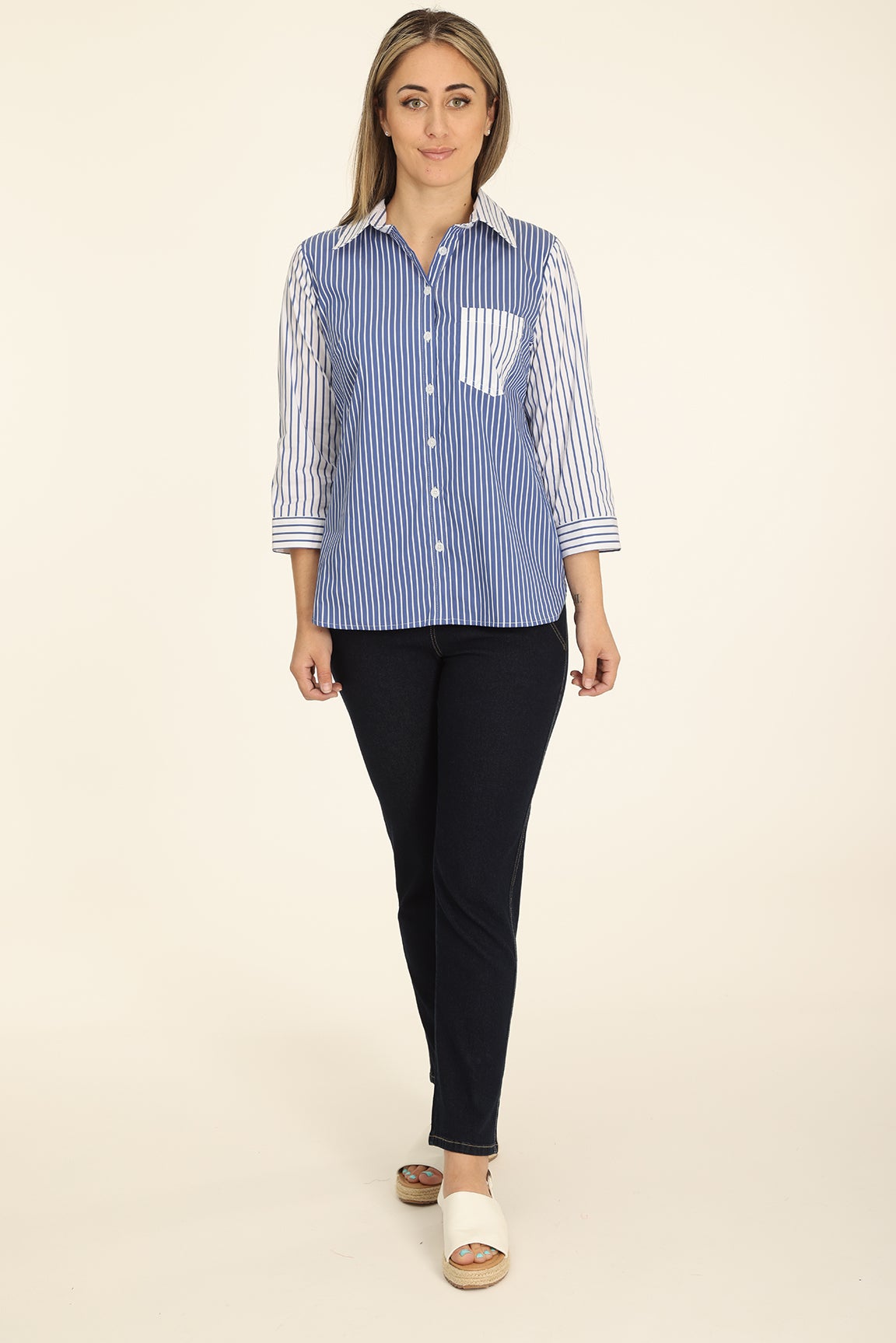 Contrast collar shirt in stretch poplin