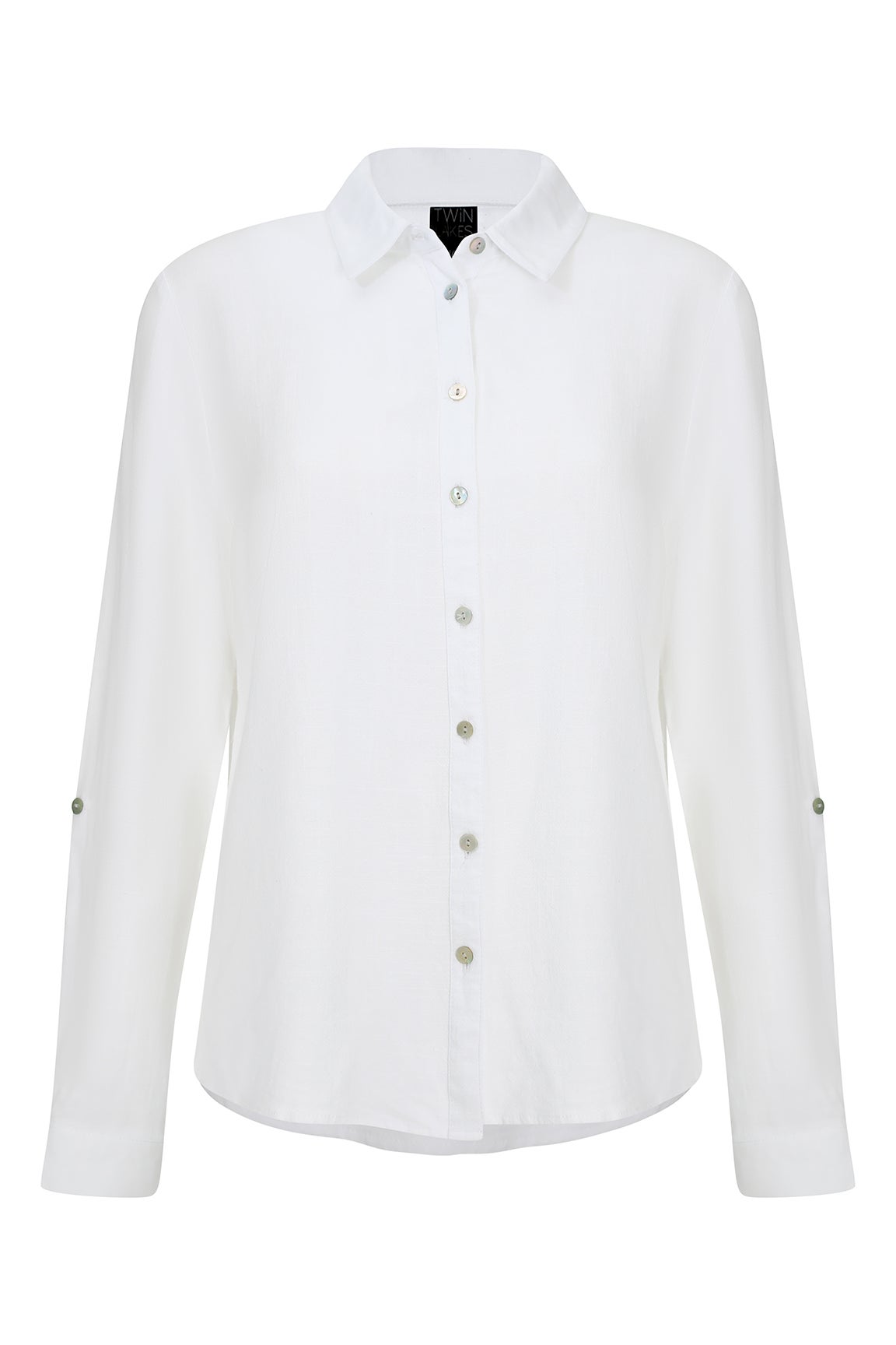 Linen Blend Button Up Shirt in White