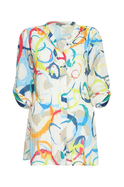 Pleated Printed Georgette Shirt in Multi | Caroline Eve