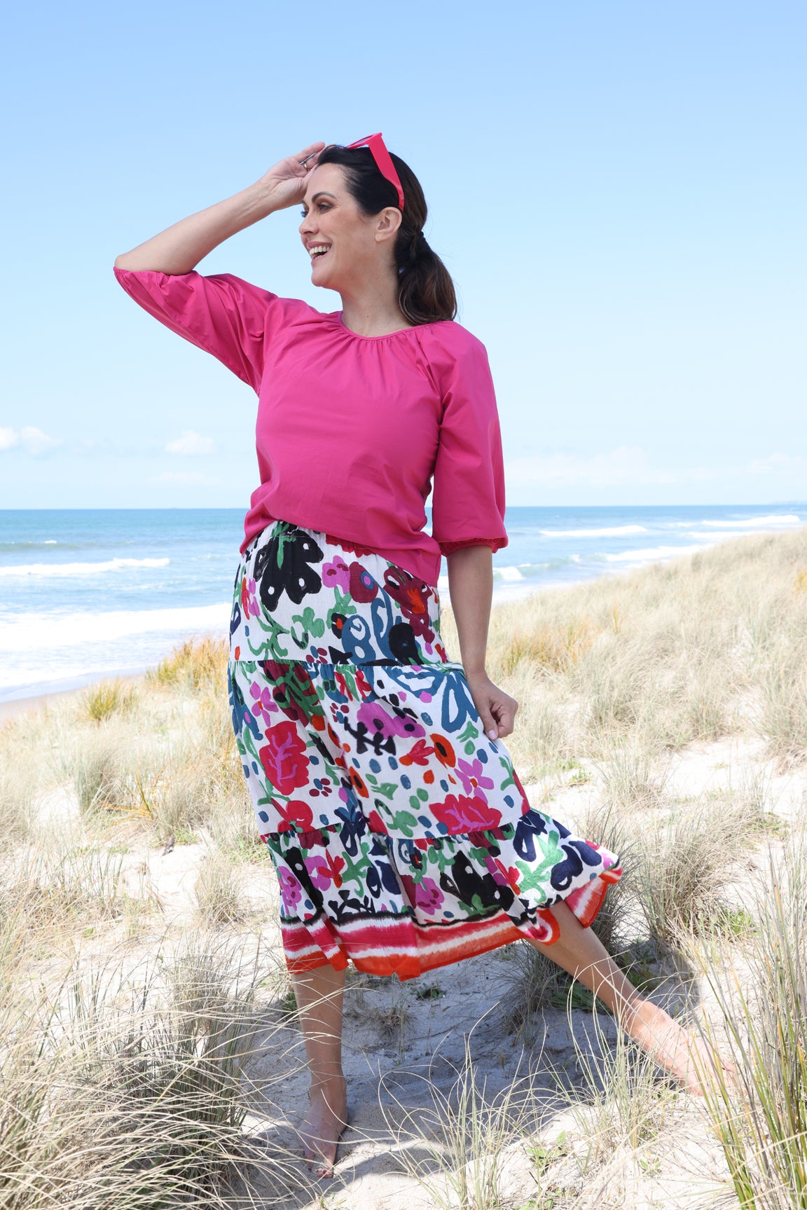 Printed Rayon Cotton Skirt in Multi | Caroline Eve