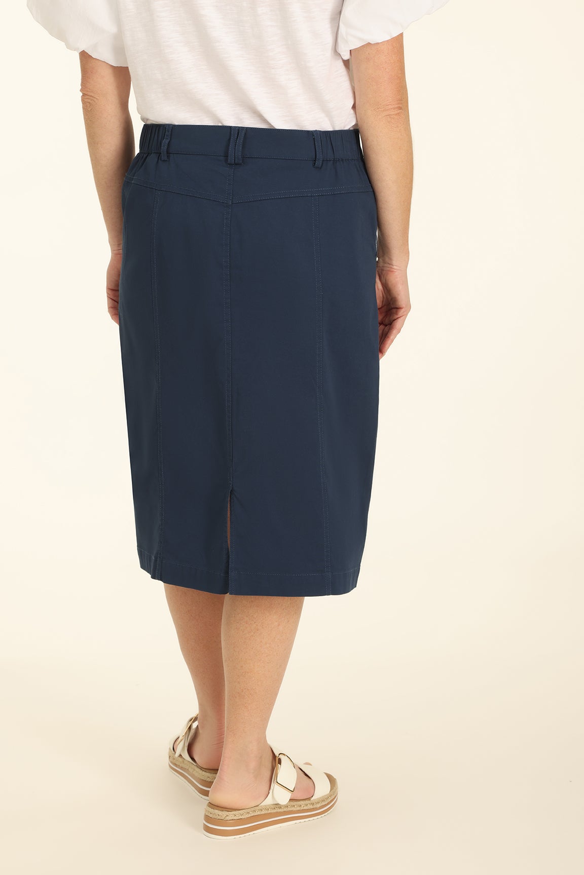 Cotton Rich Stretch Skirt in Blue | Caroline Eve