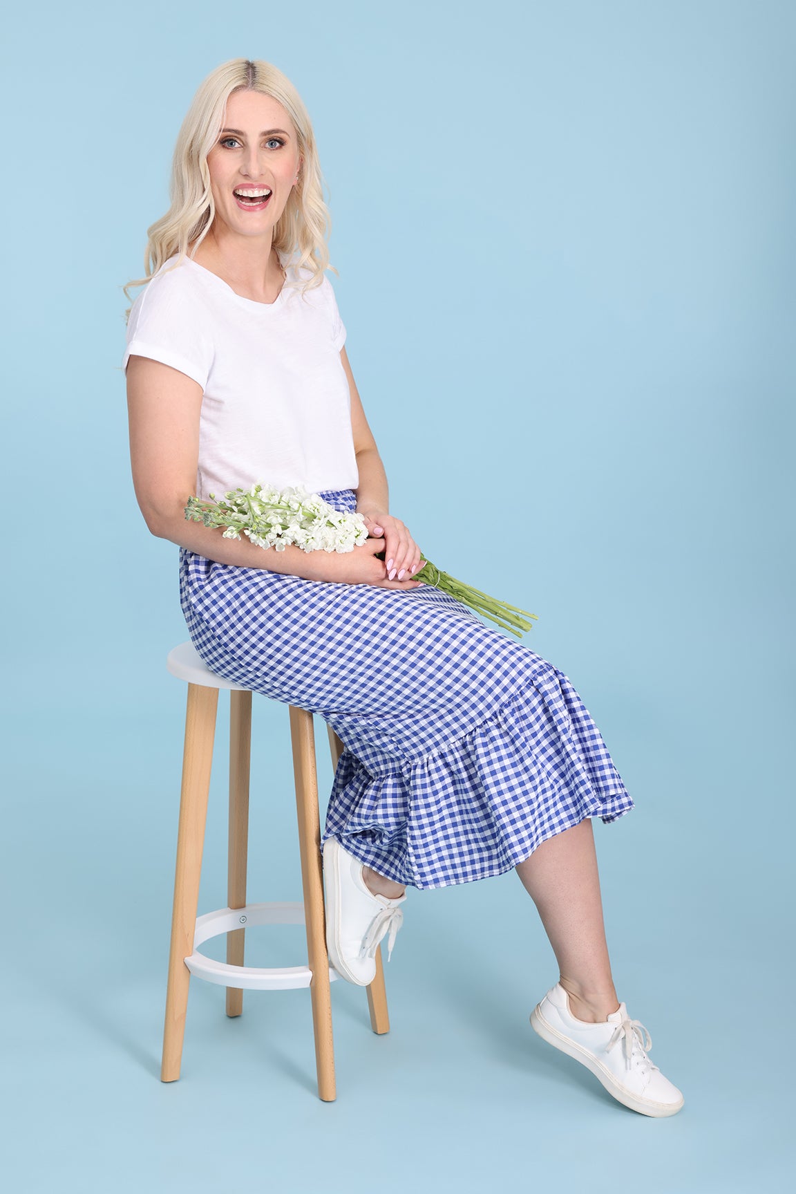 Gingham Check Skirt in Blue | Caroline Eve