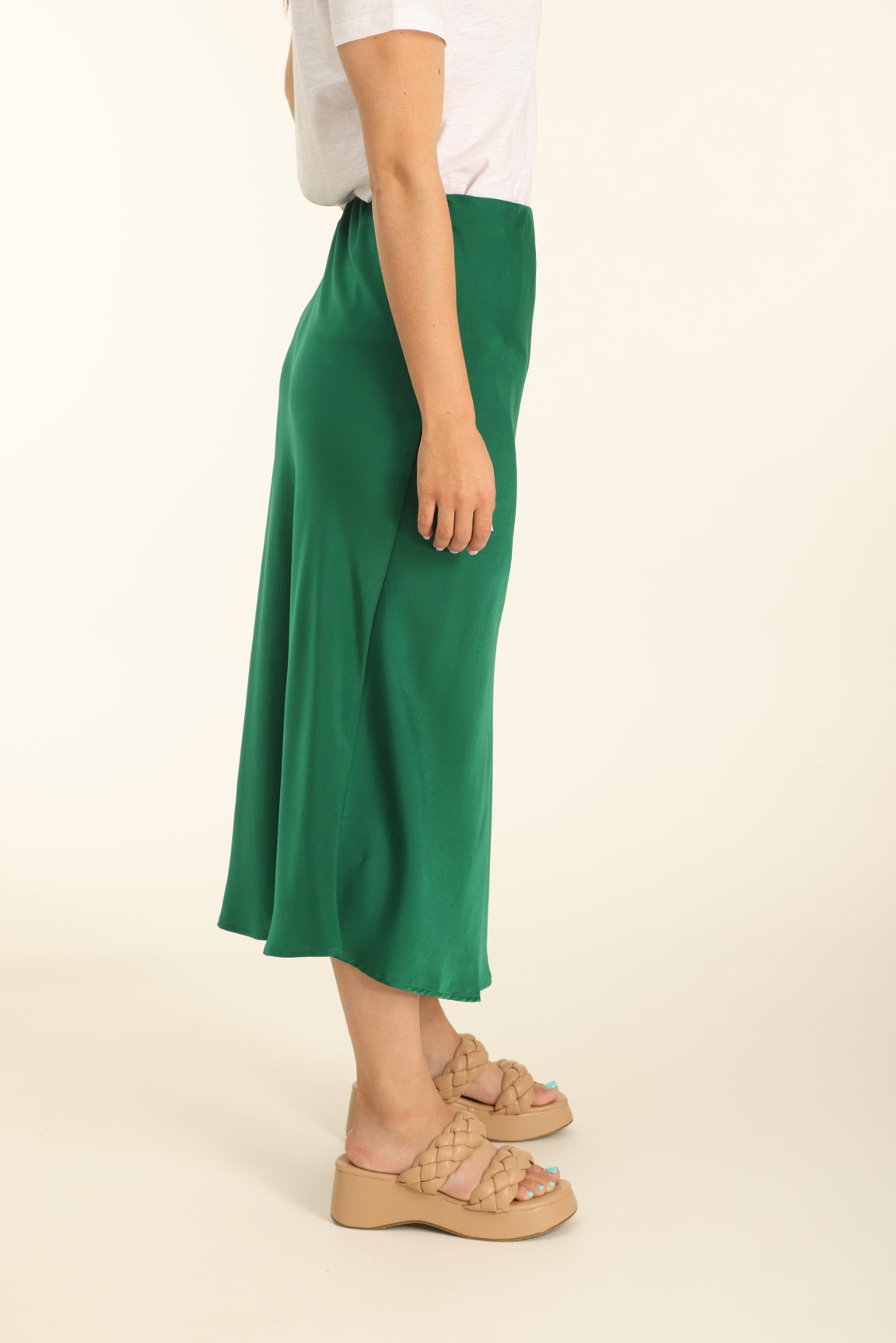 Finery Evelyn Satin Slip Midi Skirt, Green, 8