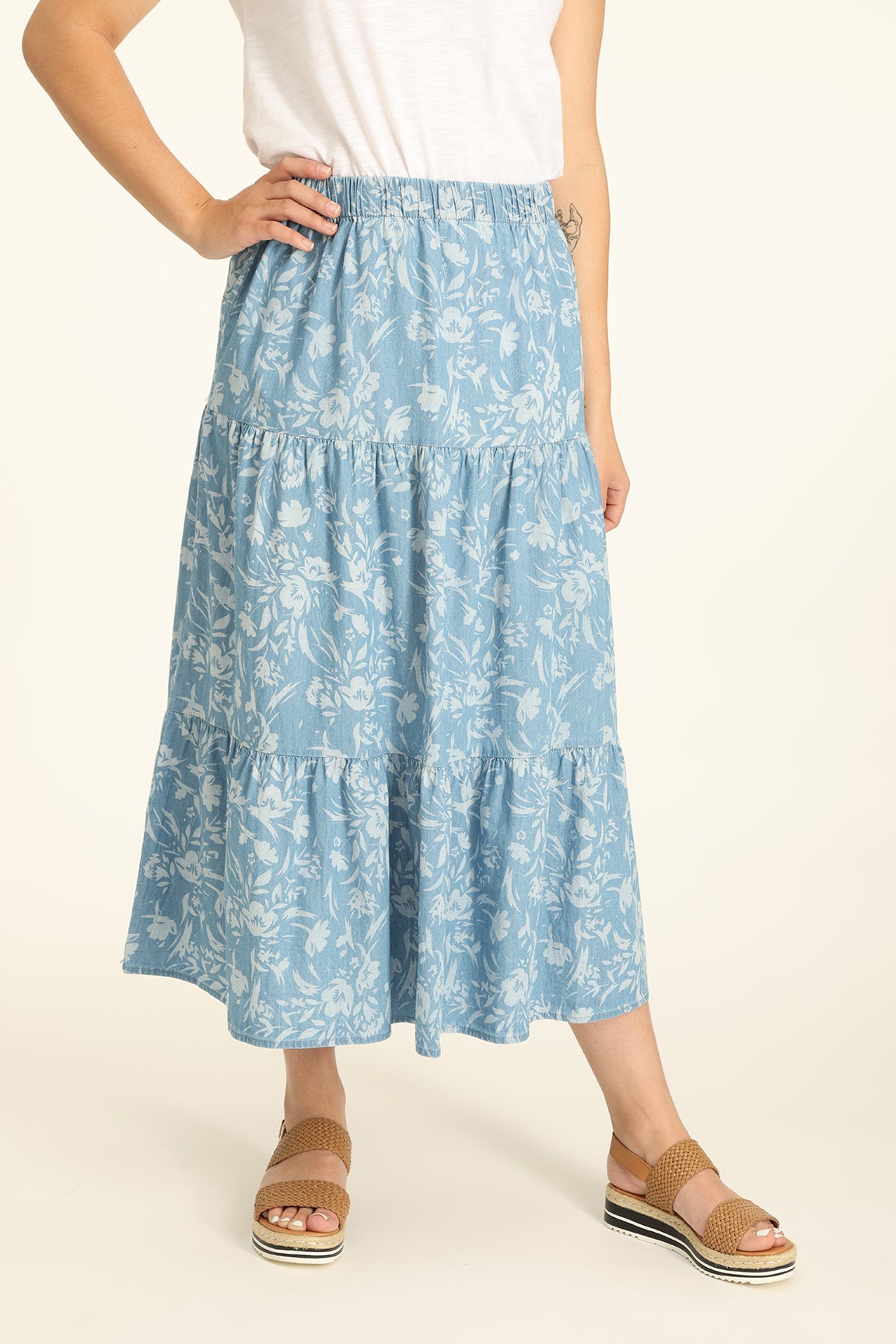 Chambray Skirt in Blue | Caroline Eve