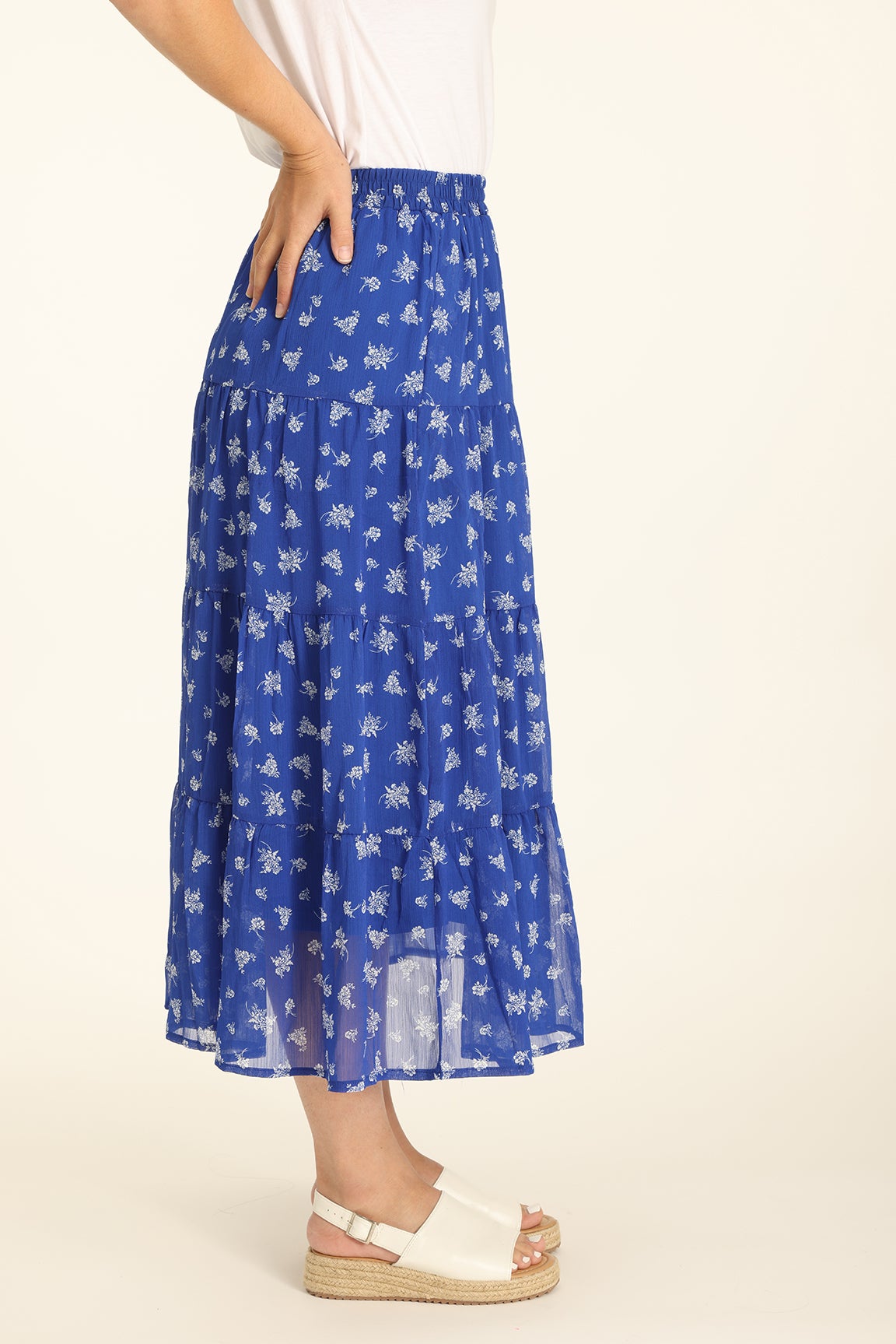 Printed Yoryu Chiffon Skirt in Blue | Caroline Eve