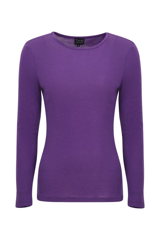 Merino Blend Top Round Neck in Purple | Caroline Eve