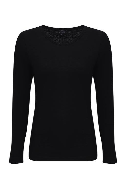 100% Merino Top Round Neck in Black | Caroline Eve