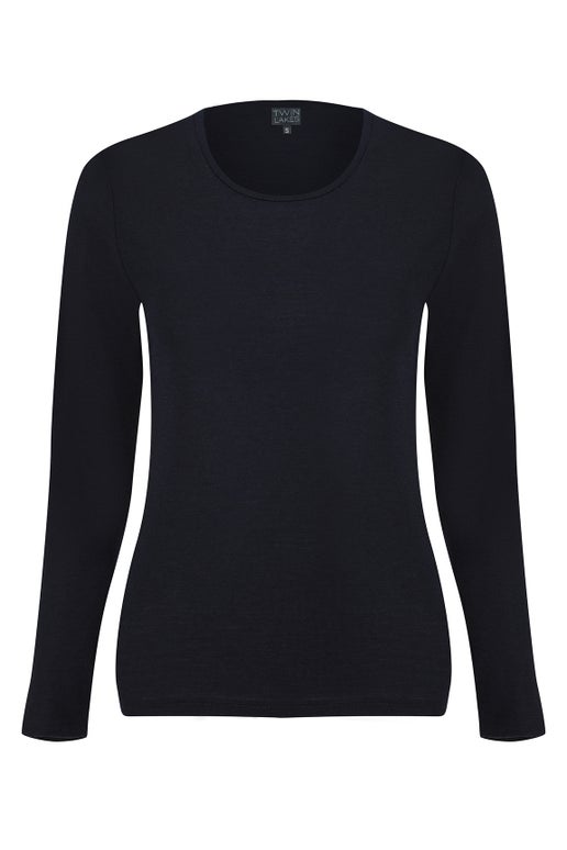 100% Merino Top Round Neck in Navy | Caroline Eve