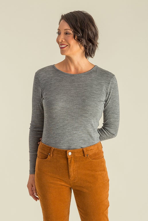 Merino Blend Top Round Neck in Silver | Caroline Eve