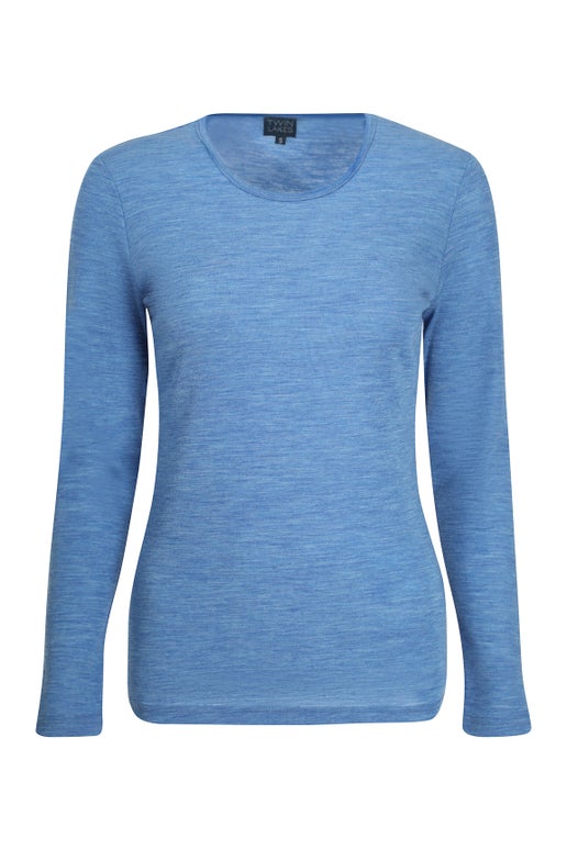 100% Merino Top Round Neck in Blue | Caroline Eve