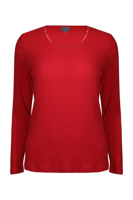 Poly Cotton Rib Top in Red | Caroline Eve