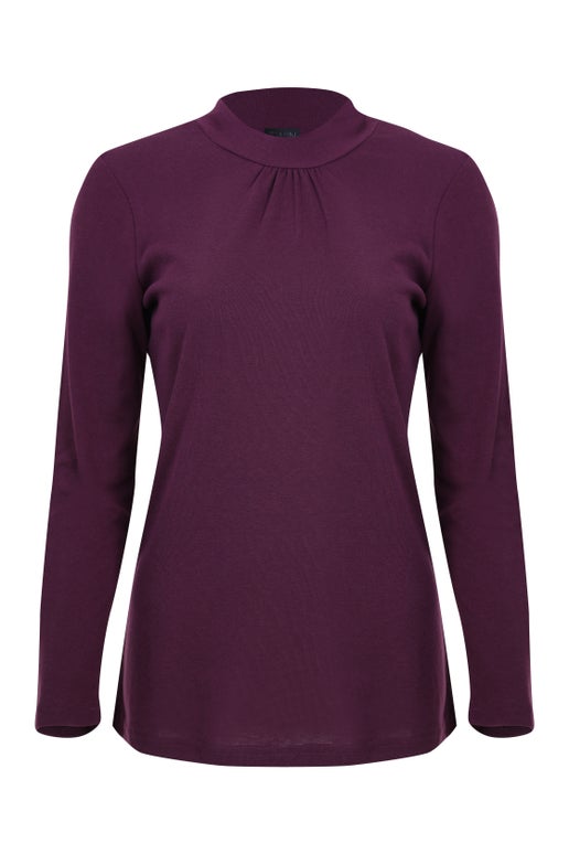 Plain Skivvies Gathered Detail Neck Top in Berry | Caroline Eve