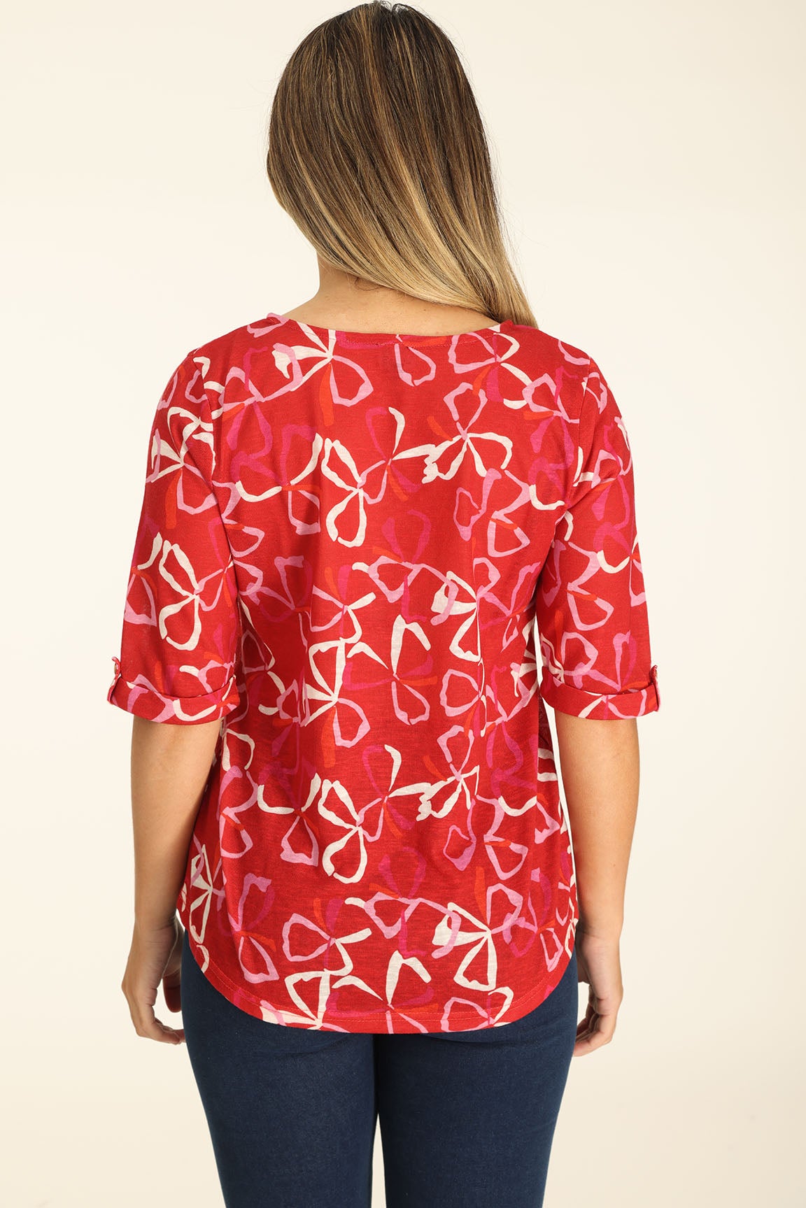 Printed Slub Top in Red