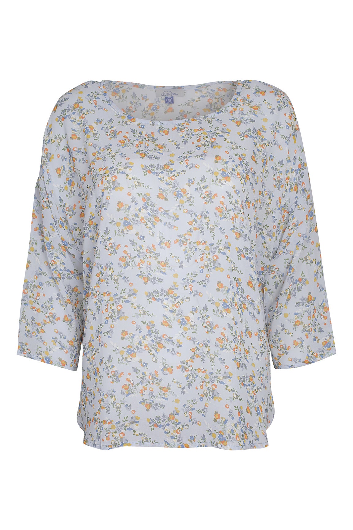 Printed Chiffon Top in Blue Caroline Eve