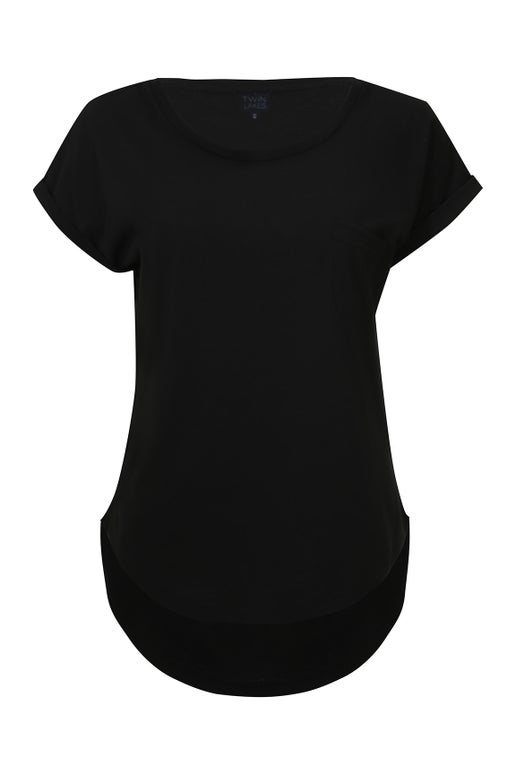 Cotton Rich Knit Top Pocket Detail in Black | Caroline Eve