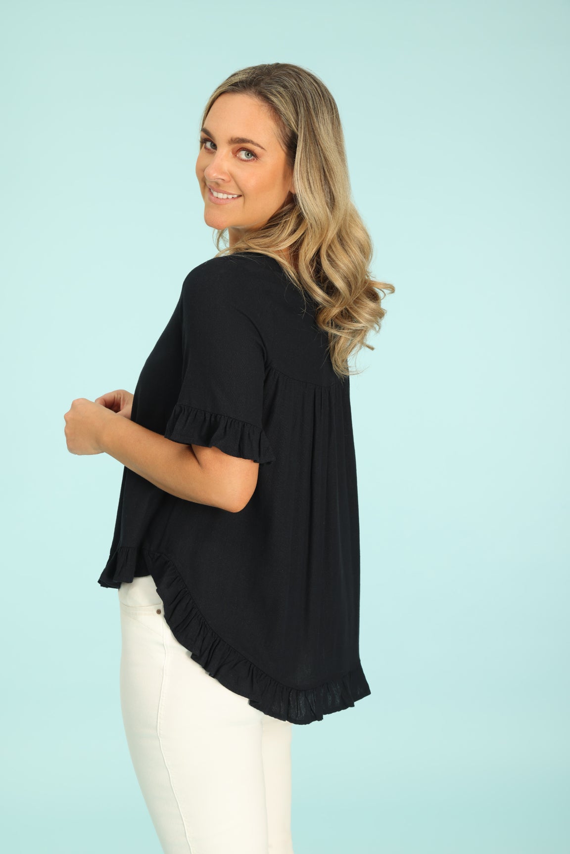 Linen Blend Top in Navy