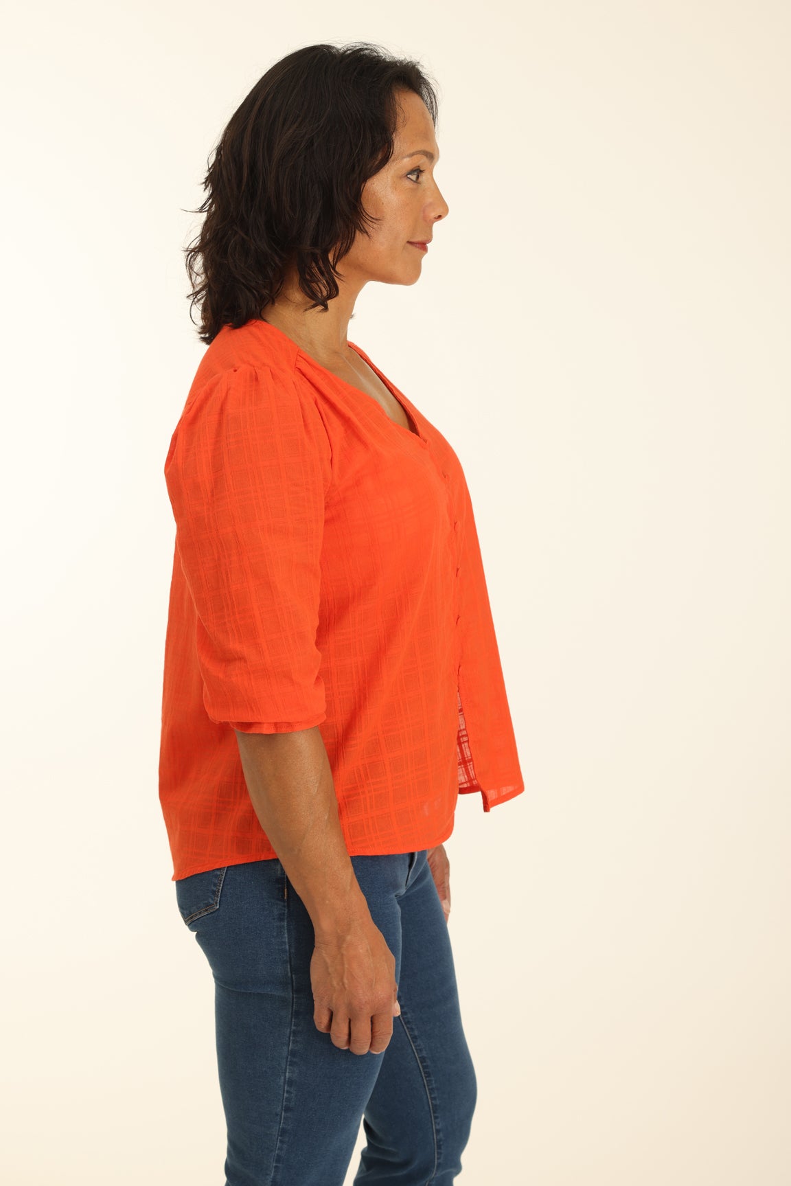 Cotton Self Stripe Top in Orange