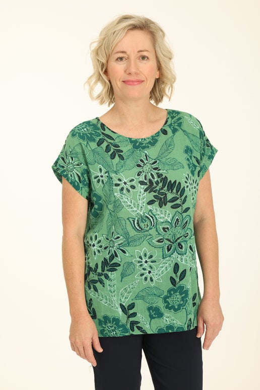 Printed 100% Cotton Tunic in Green | Caroline Eve