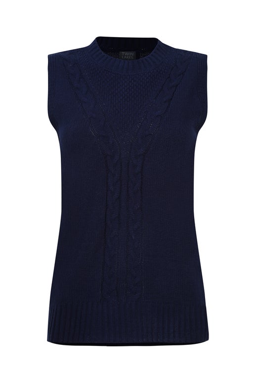 Acrylic Rib Knitwear Vest in Navy Caroline Eve